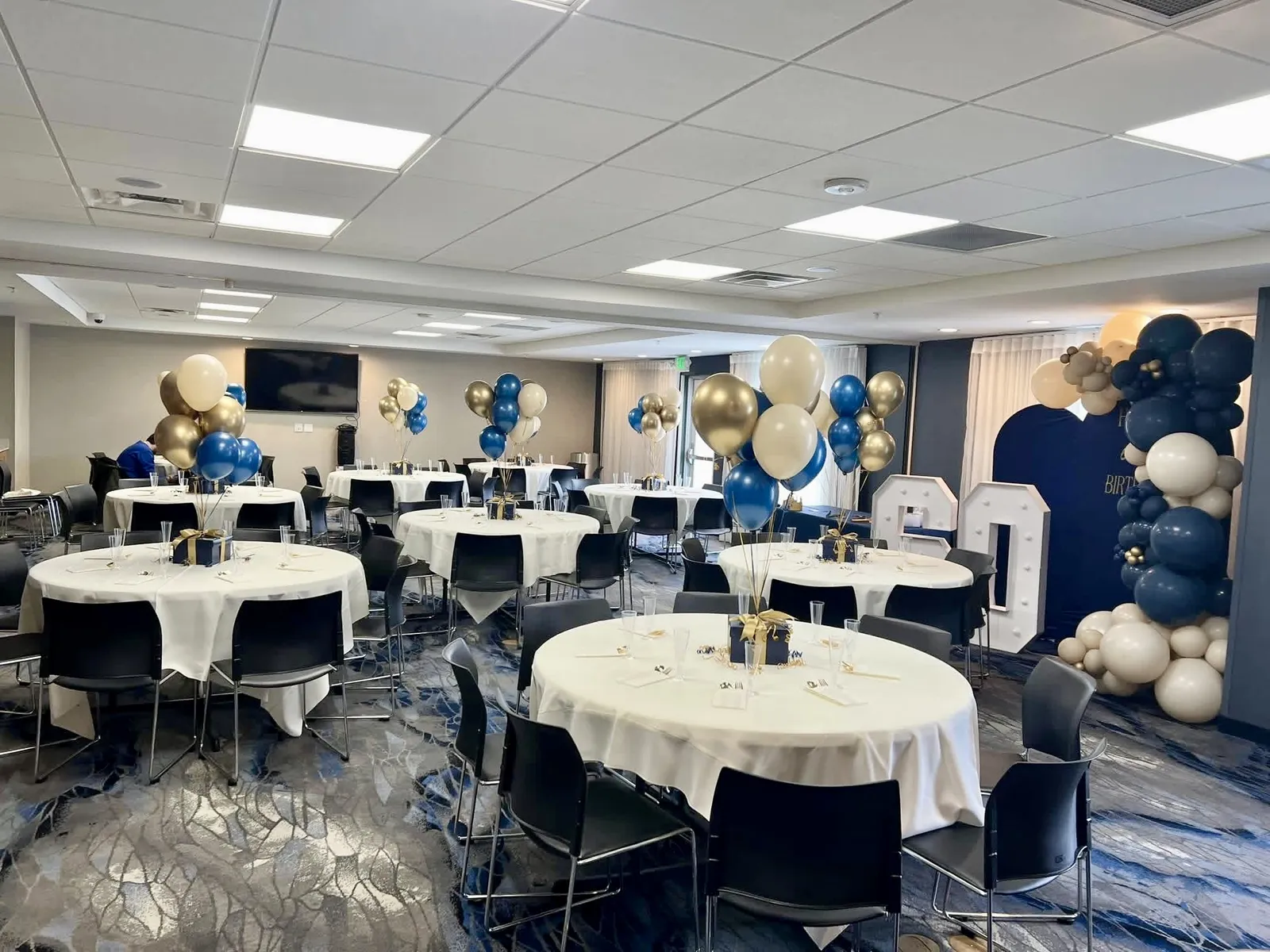 Room setup before guests arrived for a surprise 60th birthday celebration