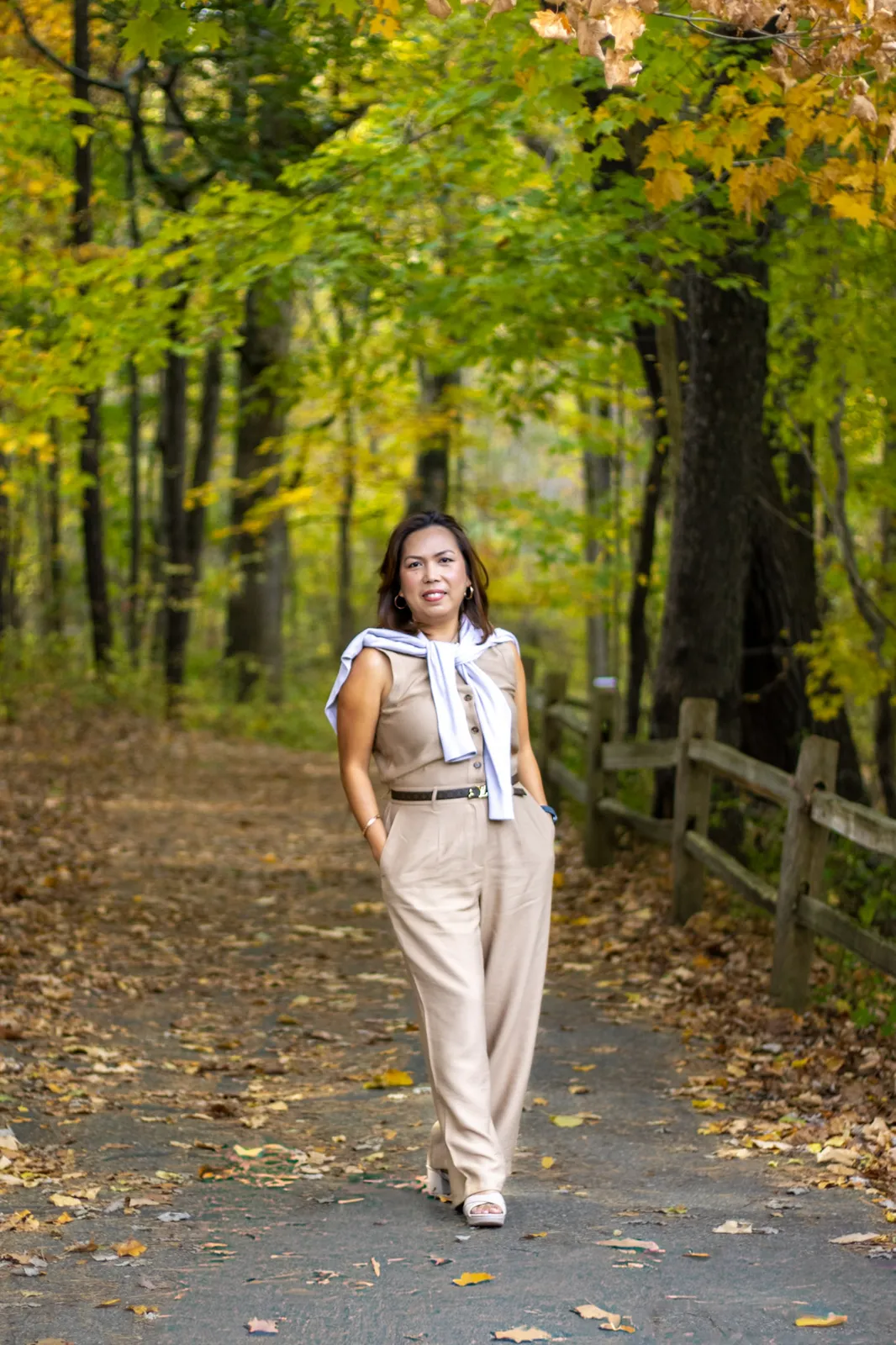 Nelia Fall Pictorials solo walking portrait on wooded path